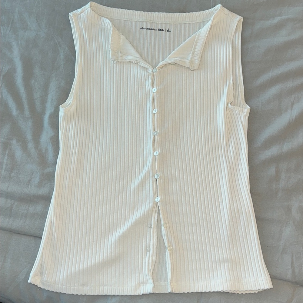 Abercrombie & Fitch Cream Ribbed Button-Up Top